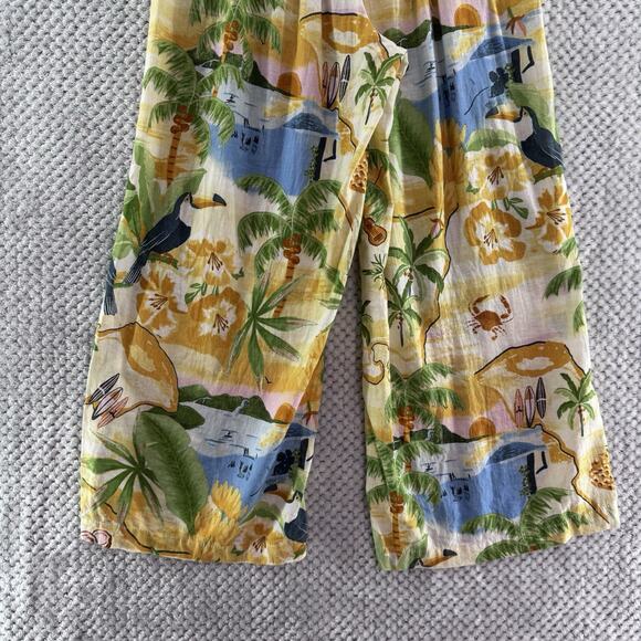 Rachel Zoe Pants S Yellow Linen Tropical Novelty Print PullOn High Rise Wide Leg - Picture 7 of 15
